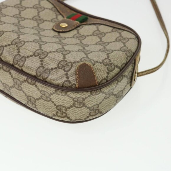 GUCCI Web Sherry Line GG Canvas Shoulder Bag PVC Leather Beige Green - Picture 13 of 16